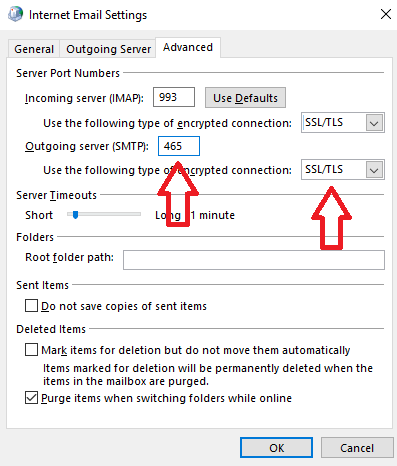 Outlook porttiasetukset