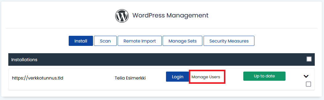 Manage Users -linkki