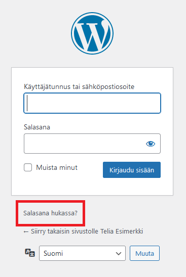 WordPress salasanan palautuslinkki