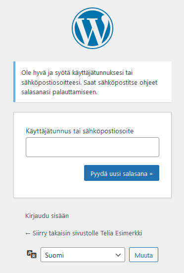 WordPress salasanan pyytäminen