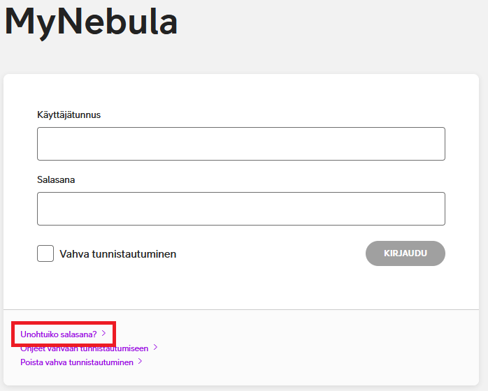 MyNebula-kirjautuminen