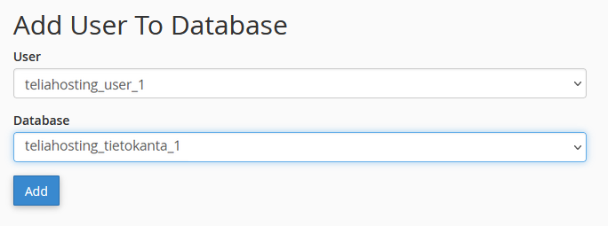 Käyttäjän liittäminen tietokantaan cPanelissa