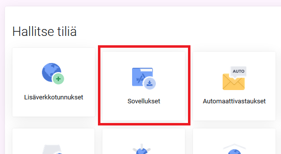 Sovellukset hallintapaneelissa