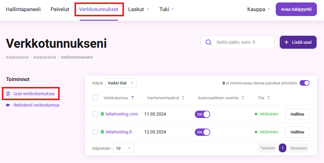 Verkkotunnusten uusimislinkki