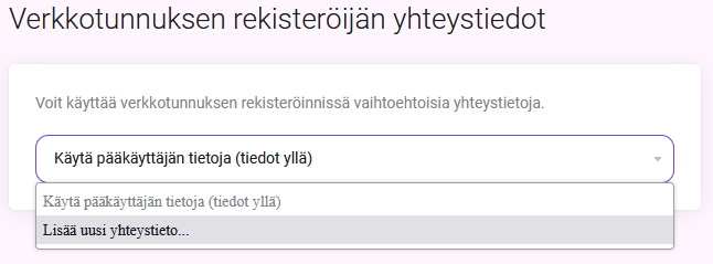 Verkkotunnuksen yhteystiedot