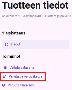 Päivitä palvelupakettia -linkki