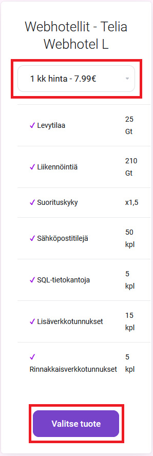 Päivitysvalinnat